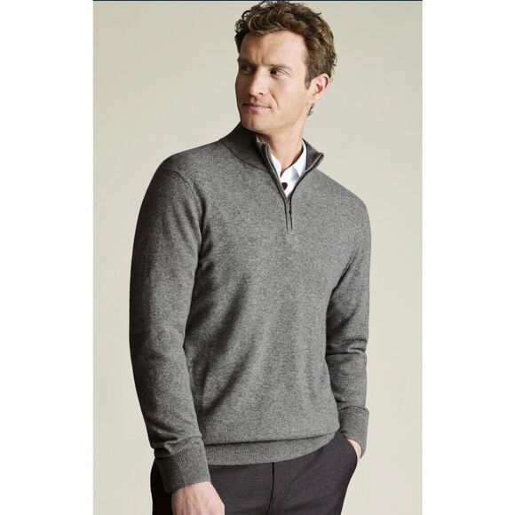 Charles Tyrwhitt Cashmere Quarter Zip Sweater - Picture 1 of 6